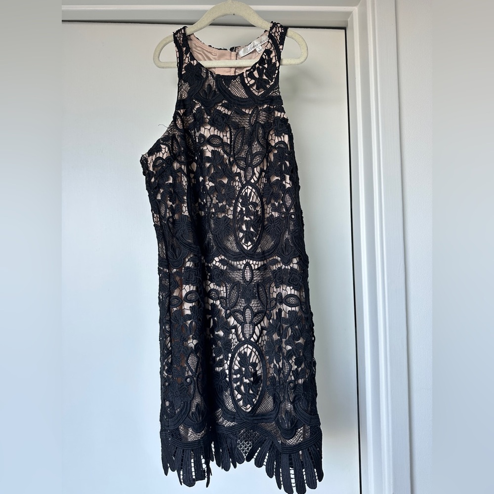 Lovers and Friends racerback black lace mini dress | Size small
